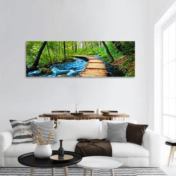 Deep Forest Stream Panoramic Canvas Wall Art-3 Piece-25" x 08"-Tiaracle