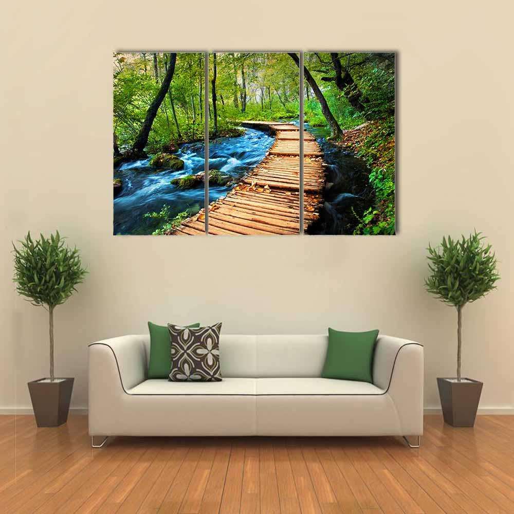 Deep Forest Stream Canvas Wall Art-3 Horizontal-Gallery Wrap-25" x 16"-Tiaracle