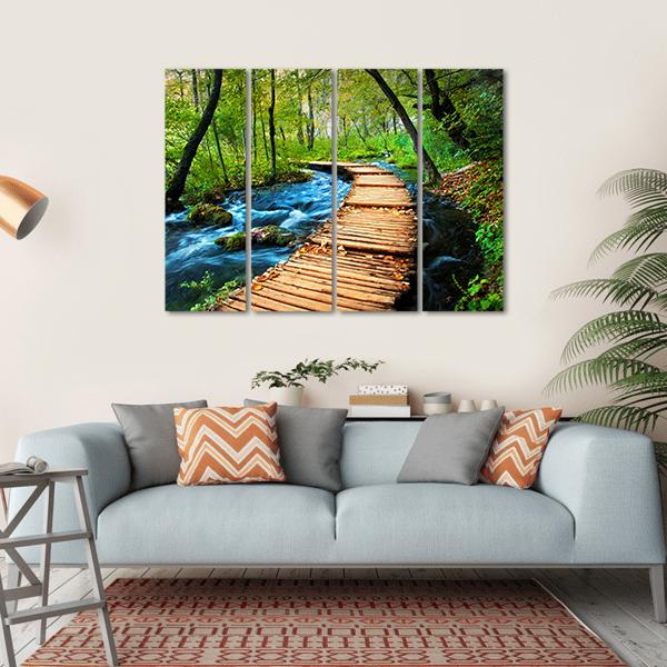 Deep Forest Stream Canvas Wall Art-4 Horizontal-Gallery Wrap-34" x 24"-Tiaracle