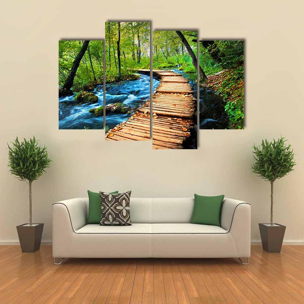 Deep Forest Stream Canvas Wall Art-4 Pop-Gallery Wrap-34" x 20"-Tiaracle