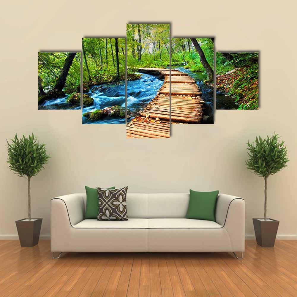Deep Forest Stream Canvas Wall Art-5 Star-Gallery Wrap-42" x 21"-Tiaracle