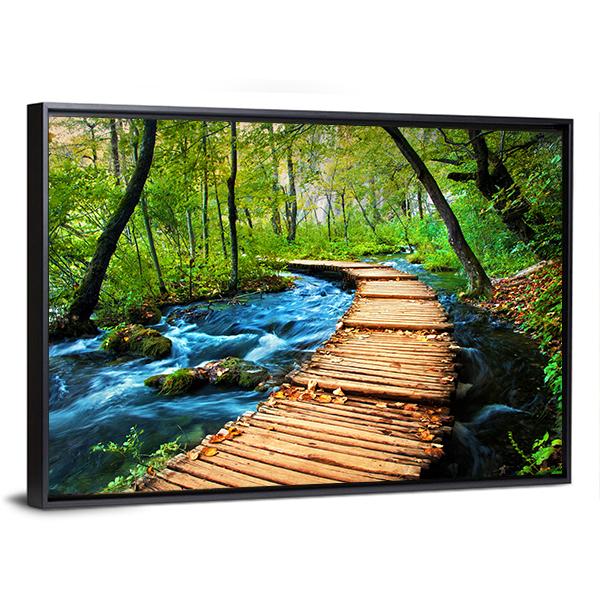 Deep Forest Stream Canvas Wall Art-3 Horizontal-Gallery Wrap-25" x 16"-Tiaracle