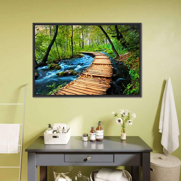 Deep Forest Stream Canvas Wall Art-3 Horizontal-Gallery Wrap-25" x 16"-Tiaracle