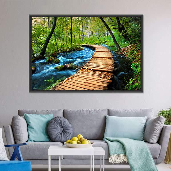 Deep Forest Stream Canvas Wall Art-3 Horizontal-Gallery Wrap-25" x 16"-Tiaracle