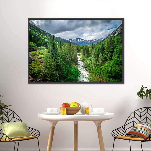 Deep Forest Under Mountains Canvas Wall Art-1 Piece-Floating Frame-24" x 16"-Tiaracle