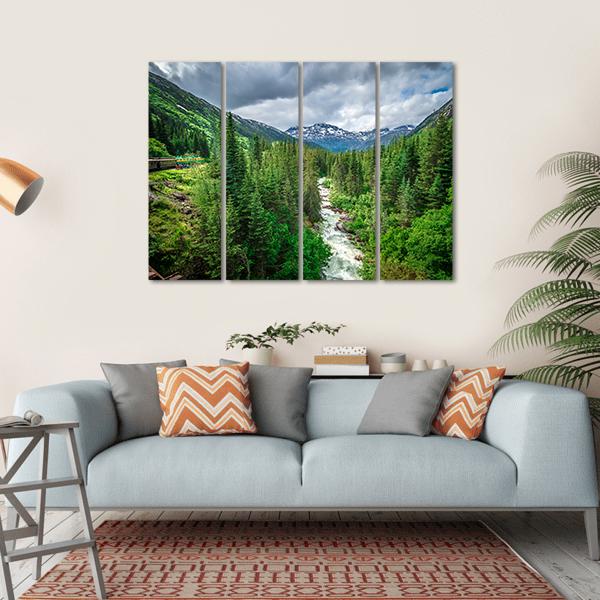 Deep Forest Under Mountains Canvas Wall Art-4 Horizontal-Gallery Wrap-34" x 24"-Tiaracle
