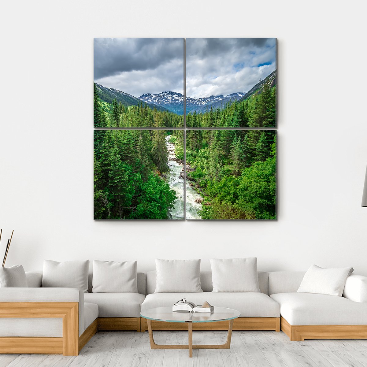 Deep Forest Under Mountains Canvas Wall Art-4 Square-Gallery Wrap-17" x 17"-Tiaracle