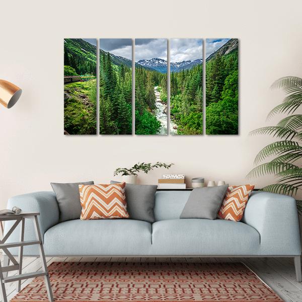 Deep Forest Under Mountains Canvas Wall Art-5 Horizontal-Gallery Wrap-22" x 12"-Tiaracle