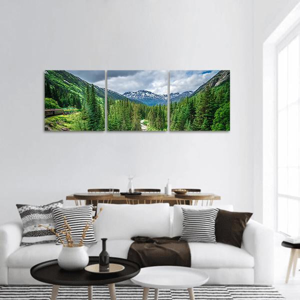 Deep Forest Under Mountains Panoramic Canvas Wall Art-3 Piece-25" x 08"-Tiaracle