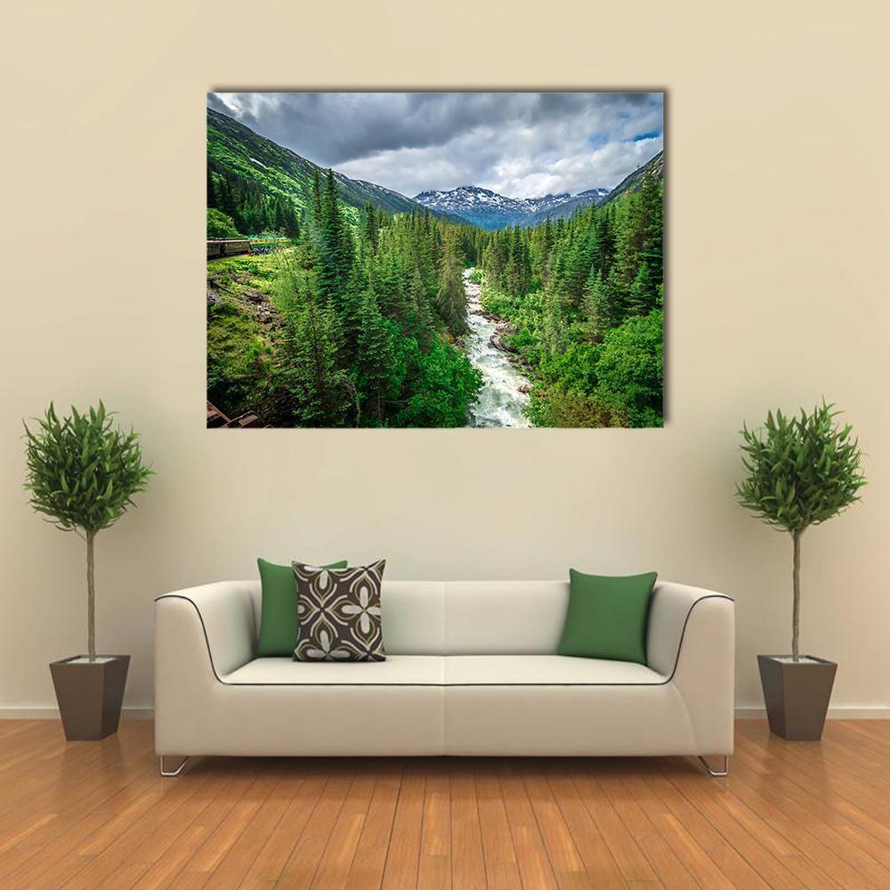 Deep Forest Under Mountains Canvas Wall Art-1 Piece-Gallery Wrap-48" x 32"-Tiaracle