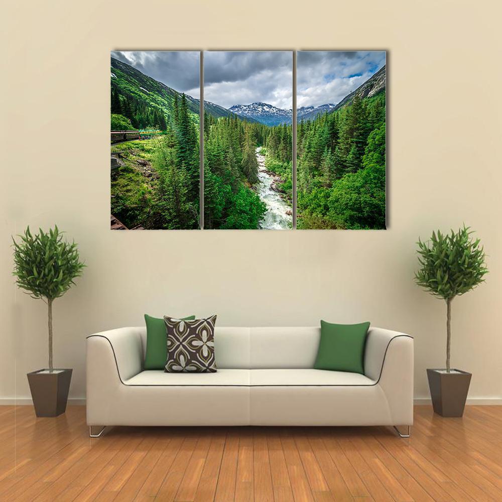 Deep Forest Under Mountains Canvas Wall Art-3 Horizontal-Gallery Wrap-37" x 24"-Tiaracle
