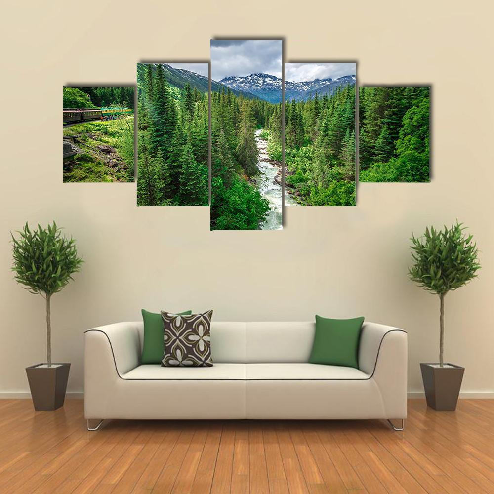 Deep Forest Under Mountains Canvas Wall Art-5 Star-Gallery Wrap-62" x 32"-Tiaracle