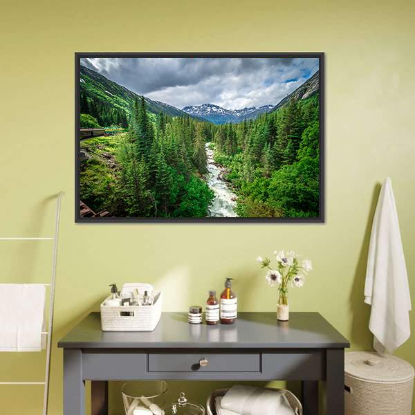 Deep Forest Under Mountains Canvas Wall Art-3 Horizontal-Gallery Wrap-25" x 16"-Tiaracle