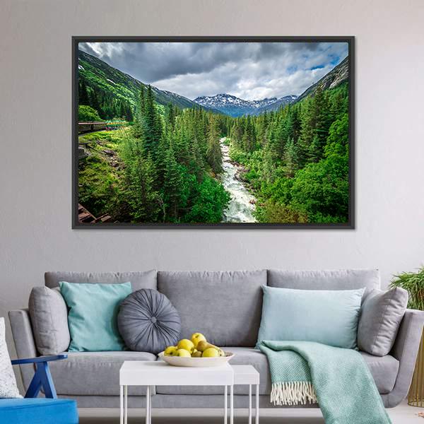 Deep Forest Under Mountains Canvas Wall Art-3 Horizontal-Gallery Wrap-25" x 16"-Tiaracle