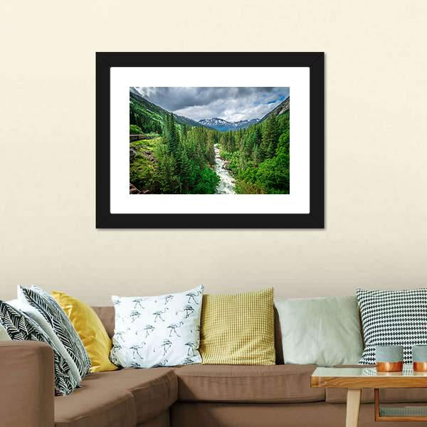 Deep Forest Under Mountains Canvas Wall Art-1 Piece-Framed Print-20" x 16"-Tiaracle