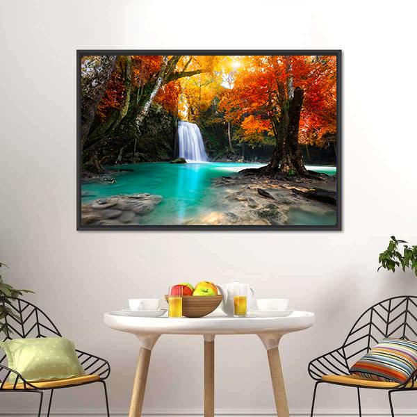 Deep Forest Waterfall Canvas Wall Art-1 Piece-Floating Frame-24" x 16"-Tiaracle