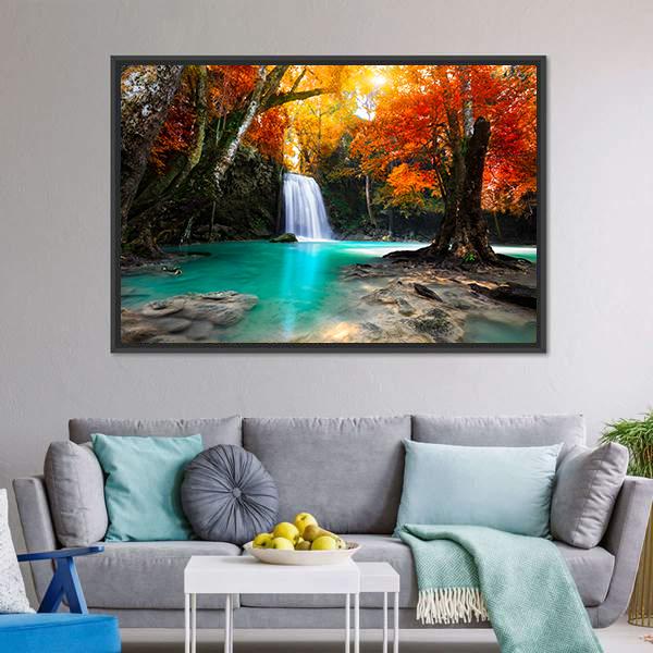 Deep Forest Waterfall Canvas Wall Art-5 Horizontal-Gallery Wrap-22" x 12"-Tiaracle