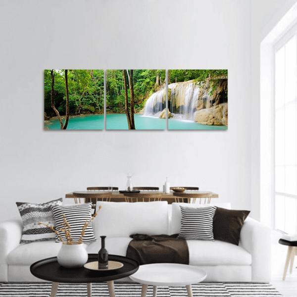 Forest Waterfall Thailand Panoramic Canvas Wall Art-3 Piece-25" x 08"-Tiaracle