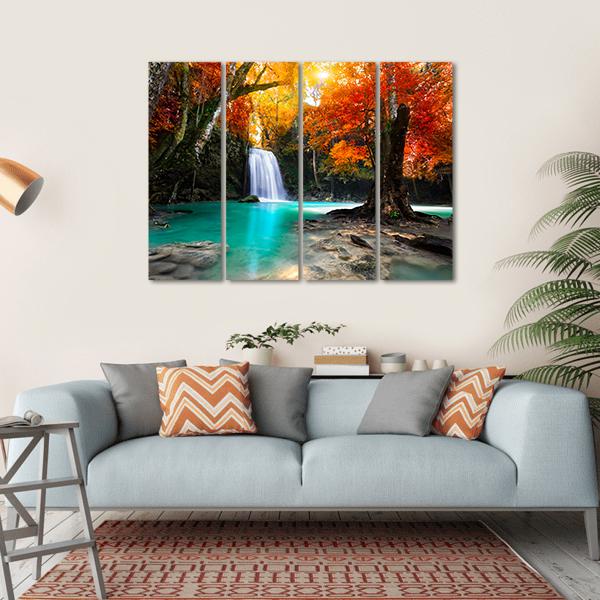 Deep Forest Waterfall Canvas Wall Art-4 Square-Gallery Wrap-17" x 17"-Tiaracle