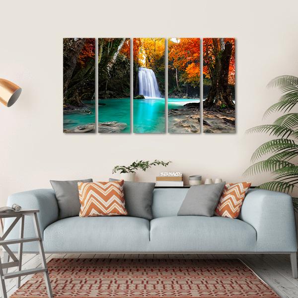 Deep Forest Waterfall Canvas Wall Art-5 Horizontal-Gallery Wrap-22" x 12"-Tiaracle