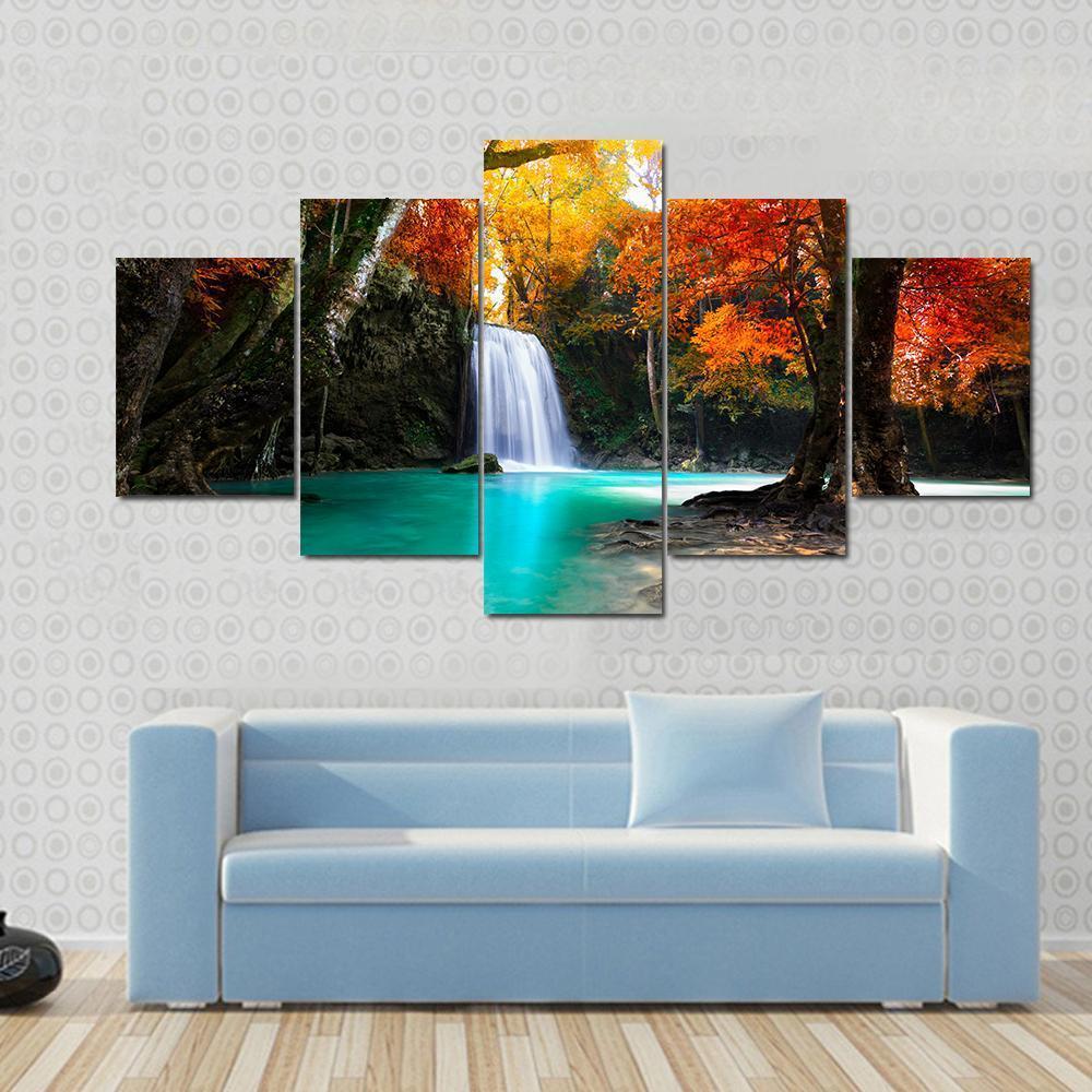 Deep Forest Waterfall Canvas Wall Art-5 Star-Gallery Wrap-62&quot; x 32&quot;-Tiaracle