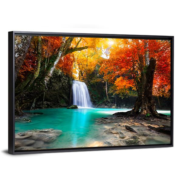 Deep Forest Waterfall Canvas Wall Art-3 Horizontal-Gallery Wrap-25" x 16"-Tiaracle
