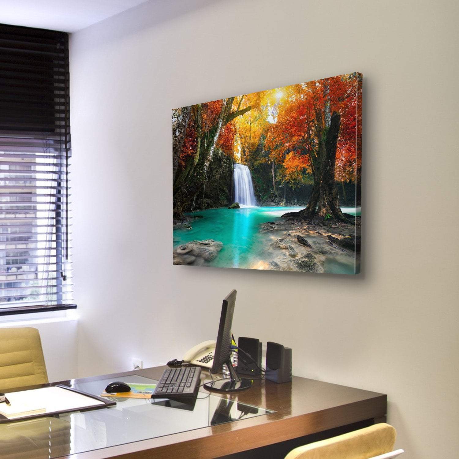 Deep Forest Waterfall Canvas Wall Art-4 Pop-Gallery Wrap-50" x 32"-Tiaracle