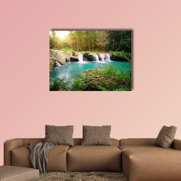 Deep Forest Waterfall Philippines Canvas Wall Art-4 Horizontal-Gallery Wrap-34" x 24"-Tiaracle