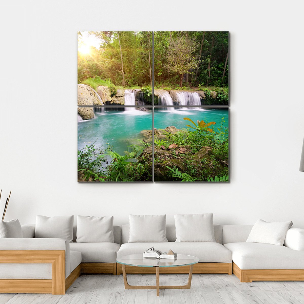 Deep Forest Waterfall Philippines Canvas Wall Art-4 Square-Gallery Wrap-17" x 17"-Tiaracle