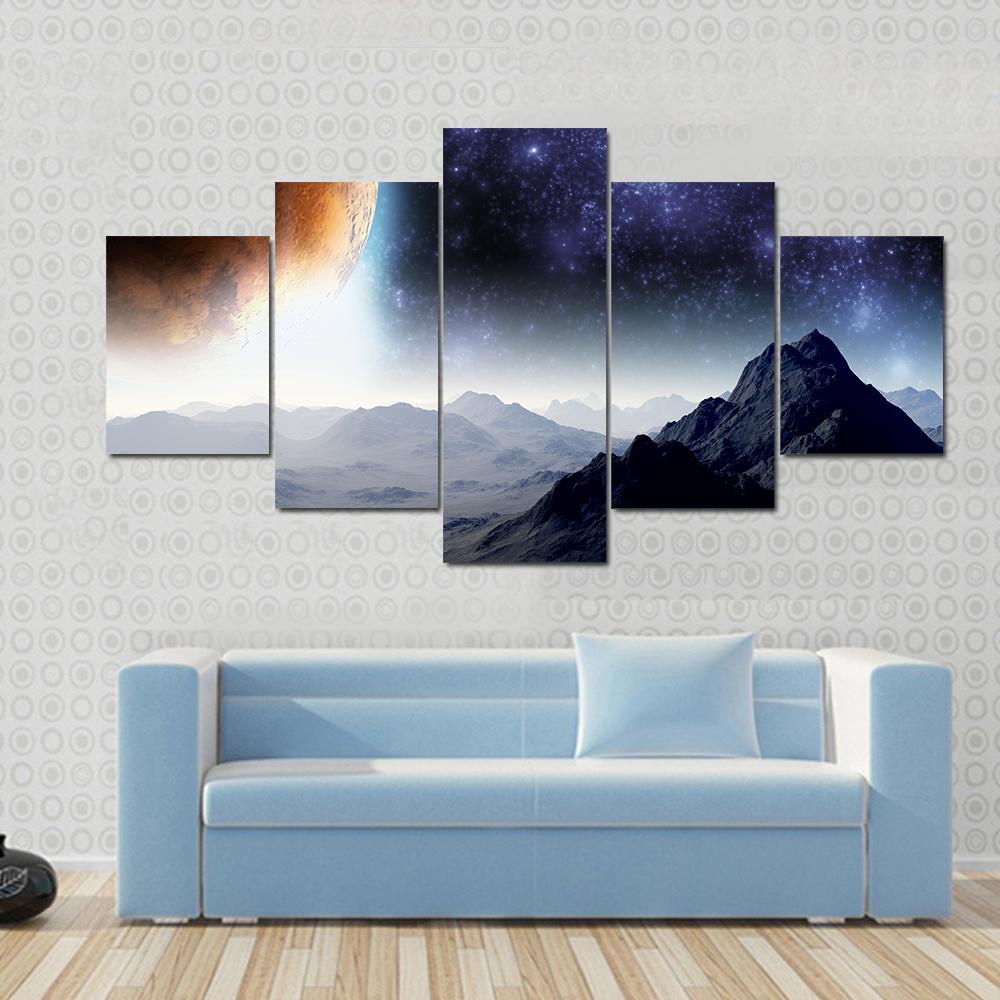 Deep Space Illusion Canvas Wall Art-5 Star-Gallery Wrap-62&quot; x 32&quot;-Tiaracle