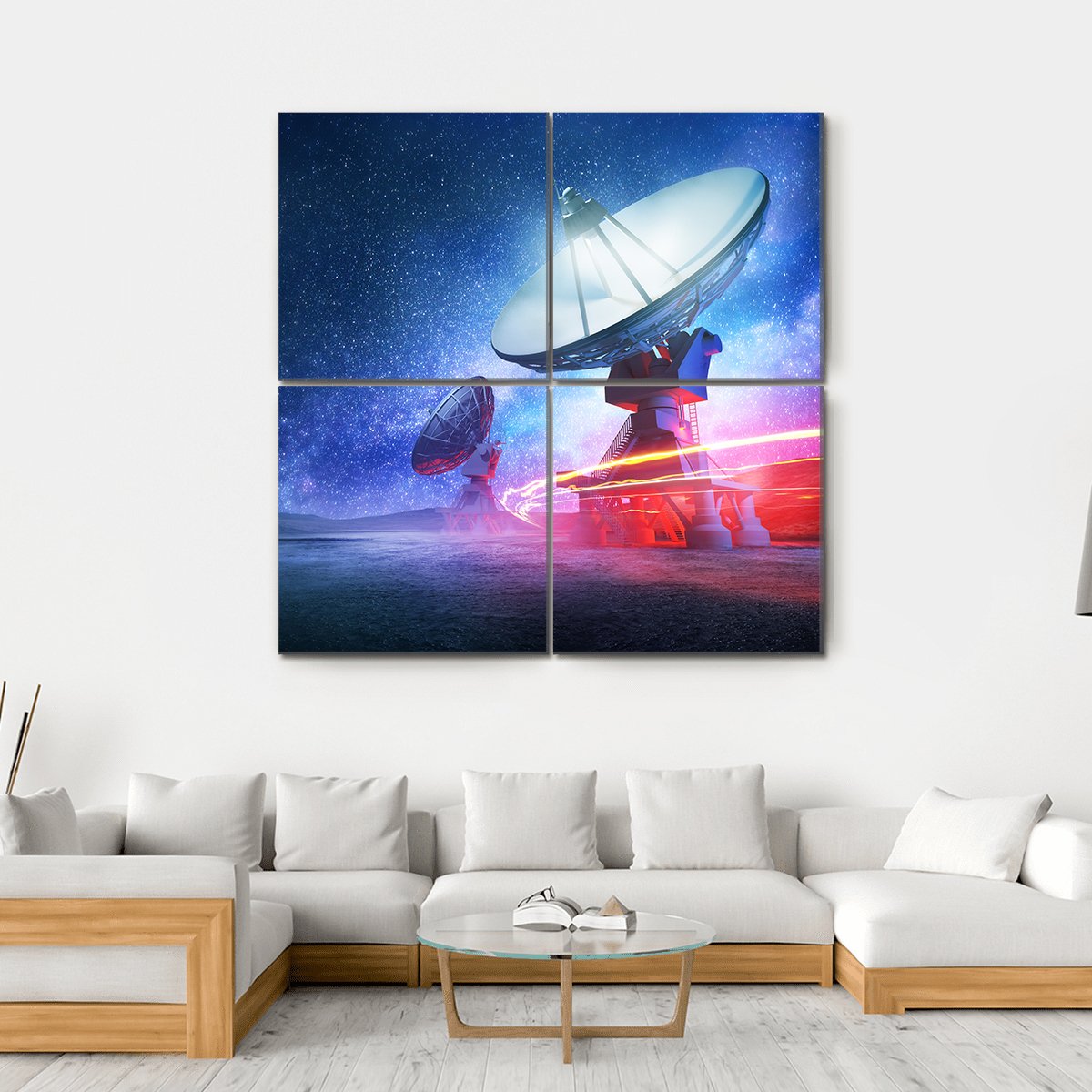 Deep Space Radio Telescope On A Milky Way Canvas Wall Art-4 Square-Gallery Wrap-17" x 17"-Tiaracle
