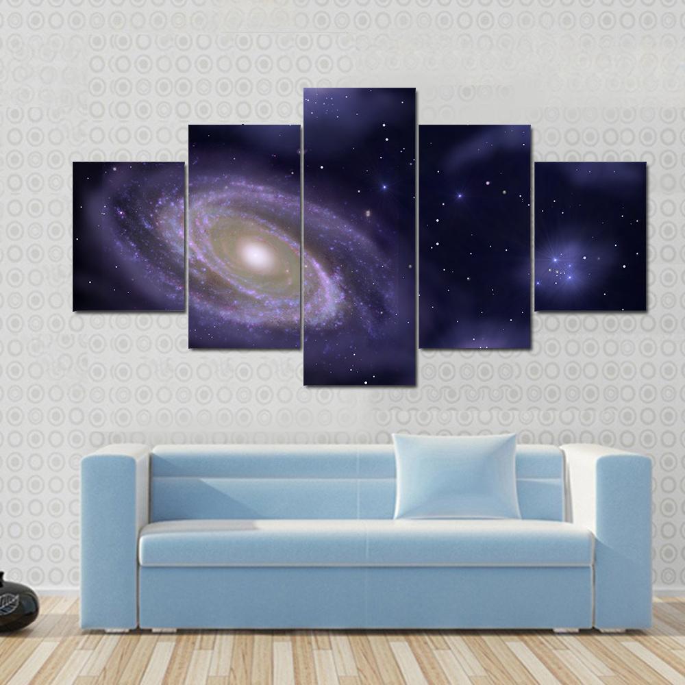 Deep Space Spiral Galaxy Canvas Wall Art-5 Star-Gallery Wrap-62" x 32"-Tiaracle