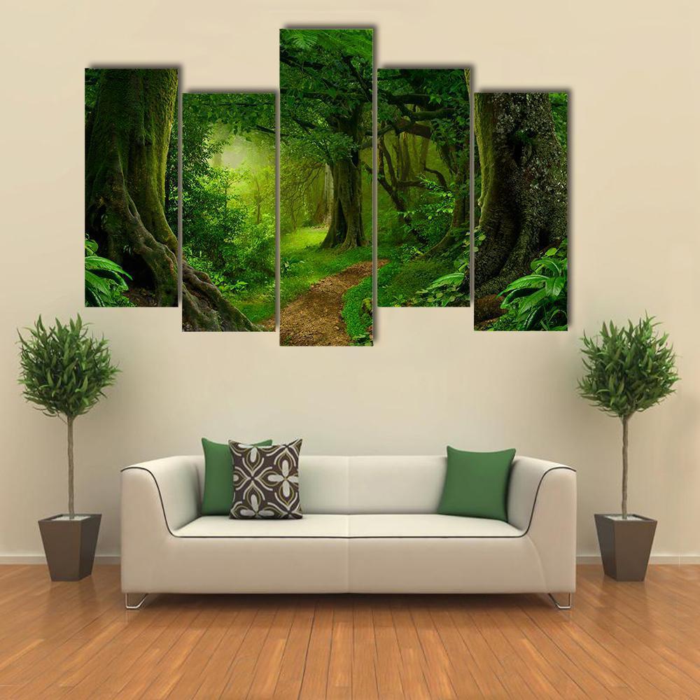 Deep Tropical Jungle Canvas Wall Art-5 Pop-Gallery Wrap-47" x 32"-Tiaracle