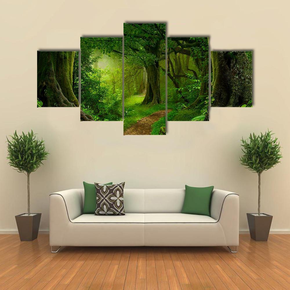 Deep Tropical Jungle Canvas Wall Art-5 Star-Gallery Wrap-62" x 32"-Tiaracle