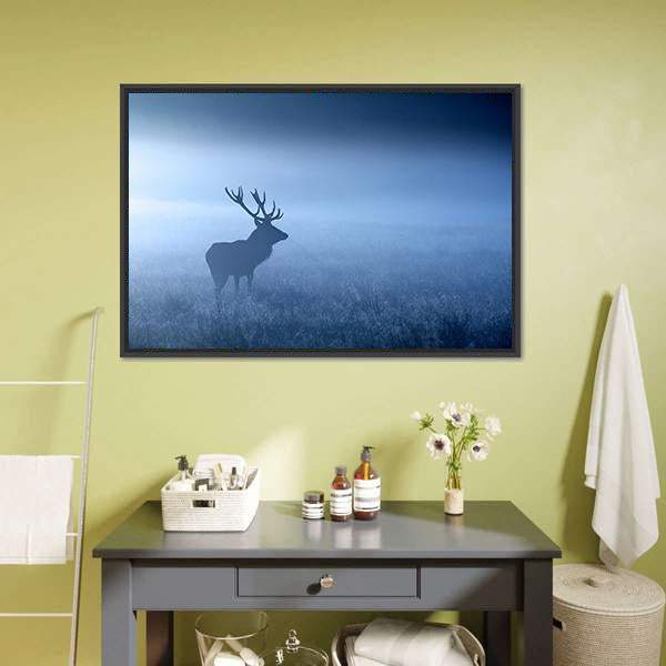 Deer In Fog Canvas Wall Art-5 Horizontal-Gallery Wrap-22" x 12"-Tiaracle