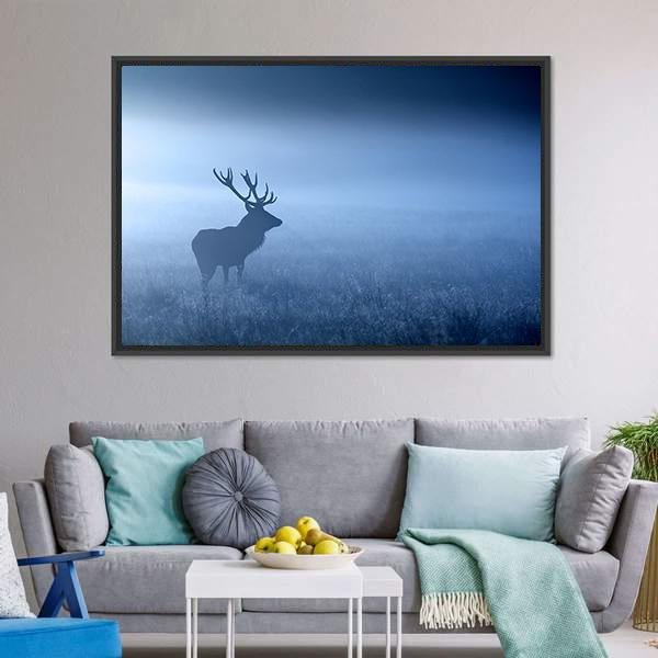 Deer In Fog Canvas Wall Art-5 Horizontal-Gallery Wrap-22" x 12"-Tiaracle