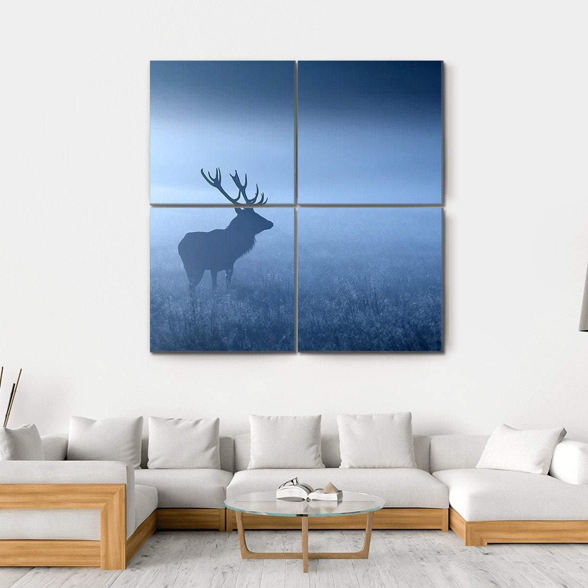 Deer In Fog Canvas Wall Art-4 Square-Gallery Wrap-17" x 17"-Tiaracle