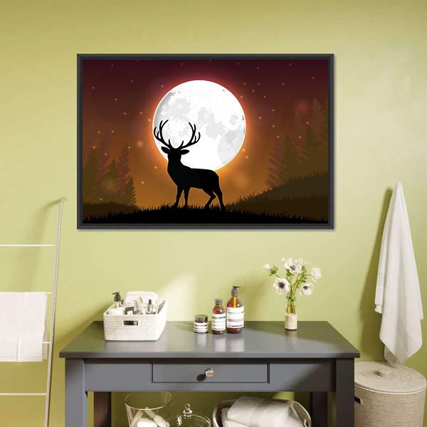 Deer On Hill Canvas Wall Art-1 Piece-Floating Frame-36" x 24"-Tiaracle