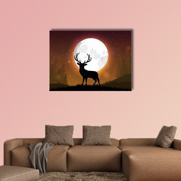 Deer On Hill Canvas Wall Art-1 Piece-Gallery Wrap-36" x 24"-Tiaracle