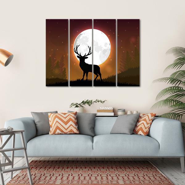 Deer On Hill Canvas Wall Art-4 Horizontal-Gallery Wrap-34" x 24"-Tiaracle
