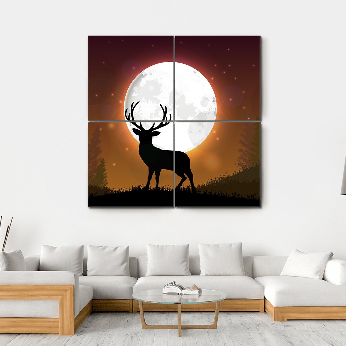 Deer On Hill Canvas Wall Art-4 Square-Gallery Wrap-17" x 17"-Tiaracle