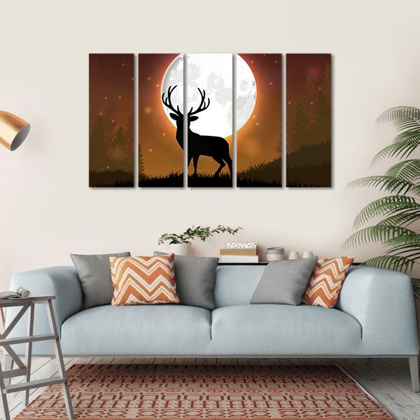 Deer On Hill Canvas Wall Art-5 Horizontal-Gallery Wrap-22" x 12"-Tiaracle