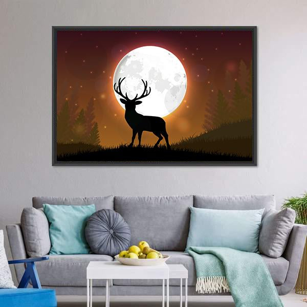 Deer On Hill Canvas Wall Art-5 Horizontal-Gallery Wrap-22" x 12"-Tiaracle