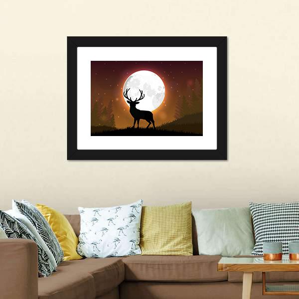 Deer On Hill Canvas Wall Art-5 Horizontal-Gallery Wrap-22" x 12"-Tiaracle