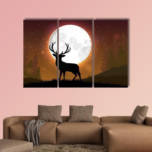 Deer On Hill Canvas Wall Art-3 Horizontal-Gallery Wrap-37" x 24"-Tiaracle