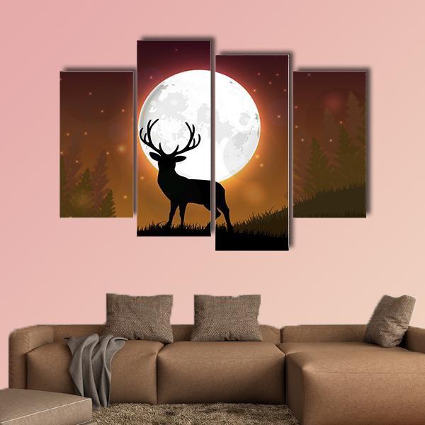 Deer On Hill Canvas Wall Art-4 Pop-Gallery Wrap-50" x 32"-Tiaracle