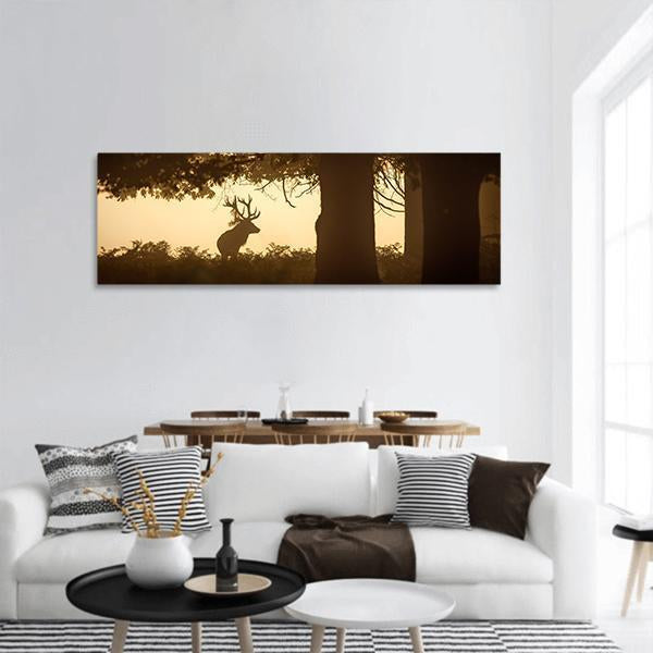 Deer Stag Silhouette Panoramic Canvas Wall Art-1 Piece-36" x 12"-Tiaracle