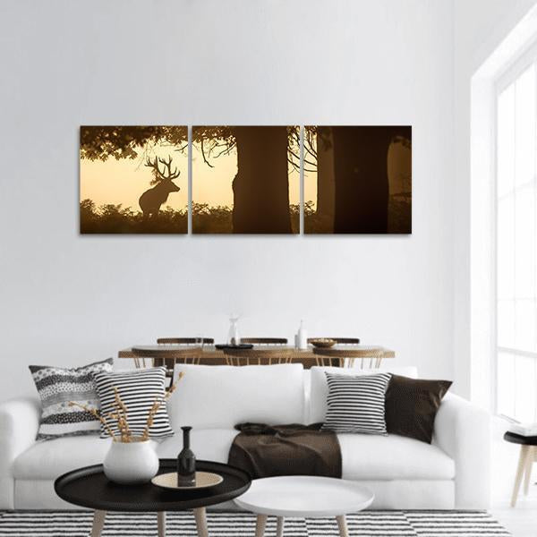 Deer Stag Silhouette Panoramic Canvas Wall Art-3 Piece-25" x 08"-Tiaracle