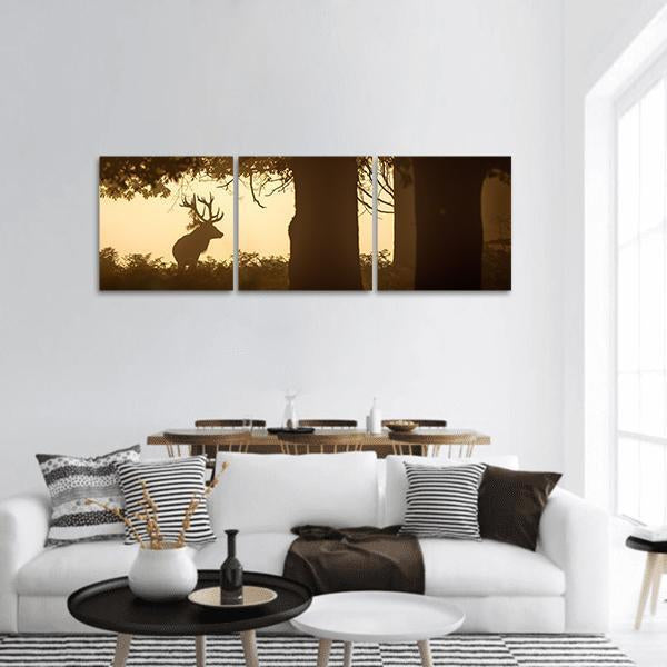 Deer Stag Silhouette Panoramic Canvas Wall Art-1 Piece-36" x 12"-Tiaracle
