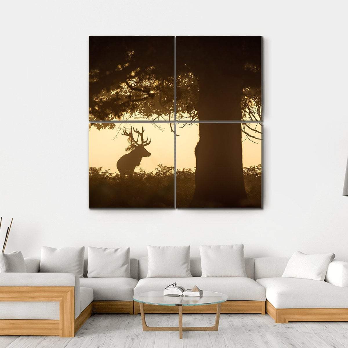 Deer Stag Silhouette Canvas Wall Art-4 Square-Gallery Wrap-17" x 17"-Tiaracle